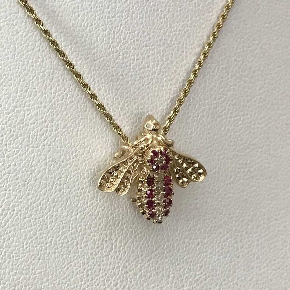 14K YG Ruby and Diamond Bee Pin - image 8