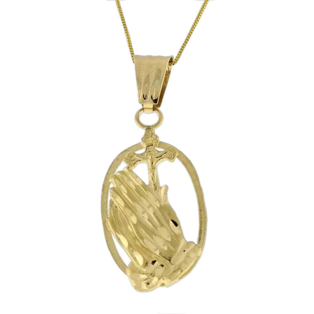 Religious Praying Hands Pendant Charm 14K Yellow … - image 1