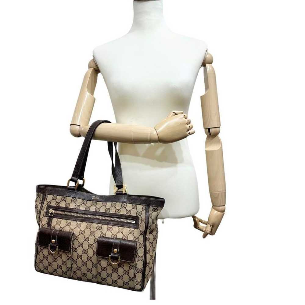 GUCCI tote bag GG canvas leather brown beige. - image 2