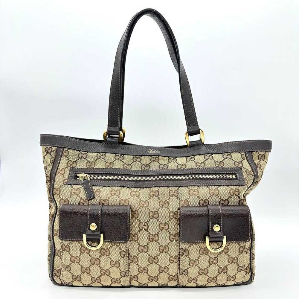 GUCCI tote bag GG canvas leather brown beige. - image 3