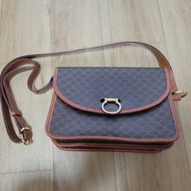 バッグ Old Celine Shoulder Bag Macadam Pattern Vintage Old Celine Brown Canvas Leather Shoulder Bag C