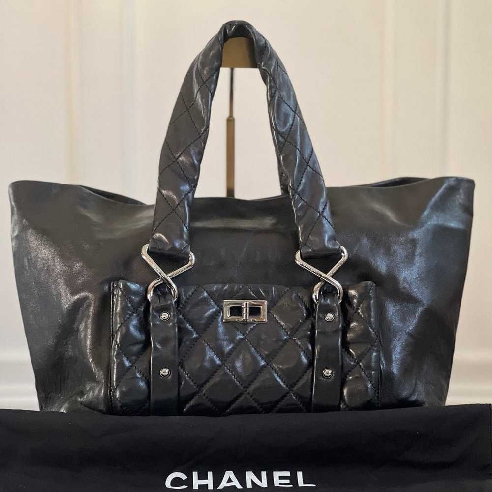 Authentic Chanel Black “PRESSE” Lambskin Leather … - image 1