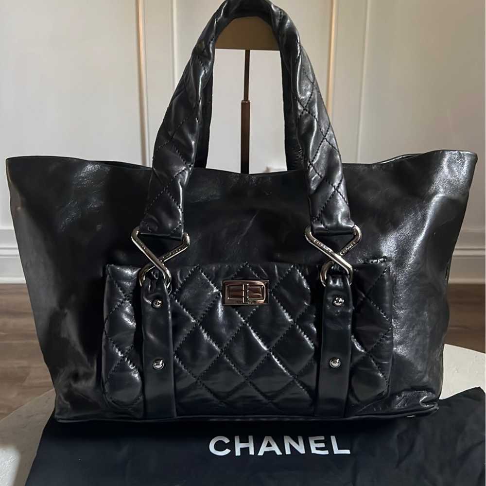 Authentic Chanel Black “PRESSE” Lambskin Leather … - image 2