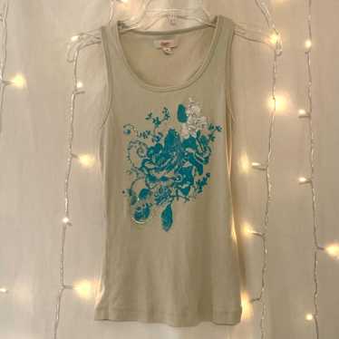 Candies Vintage Y2K McBling Floral Ribbed Tank To… - image 1