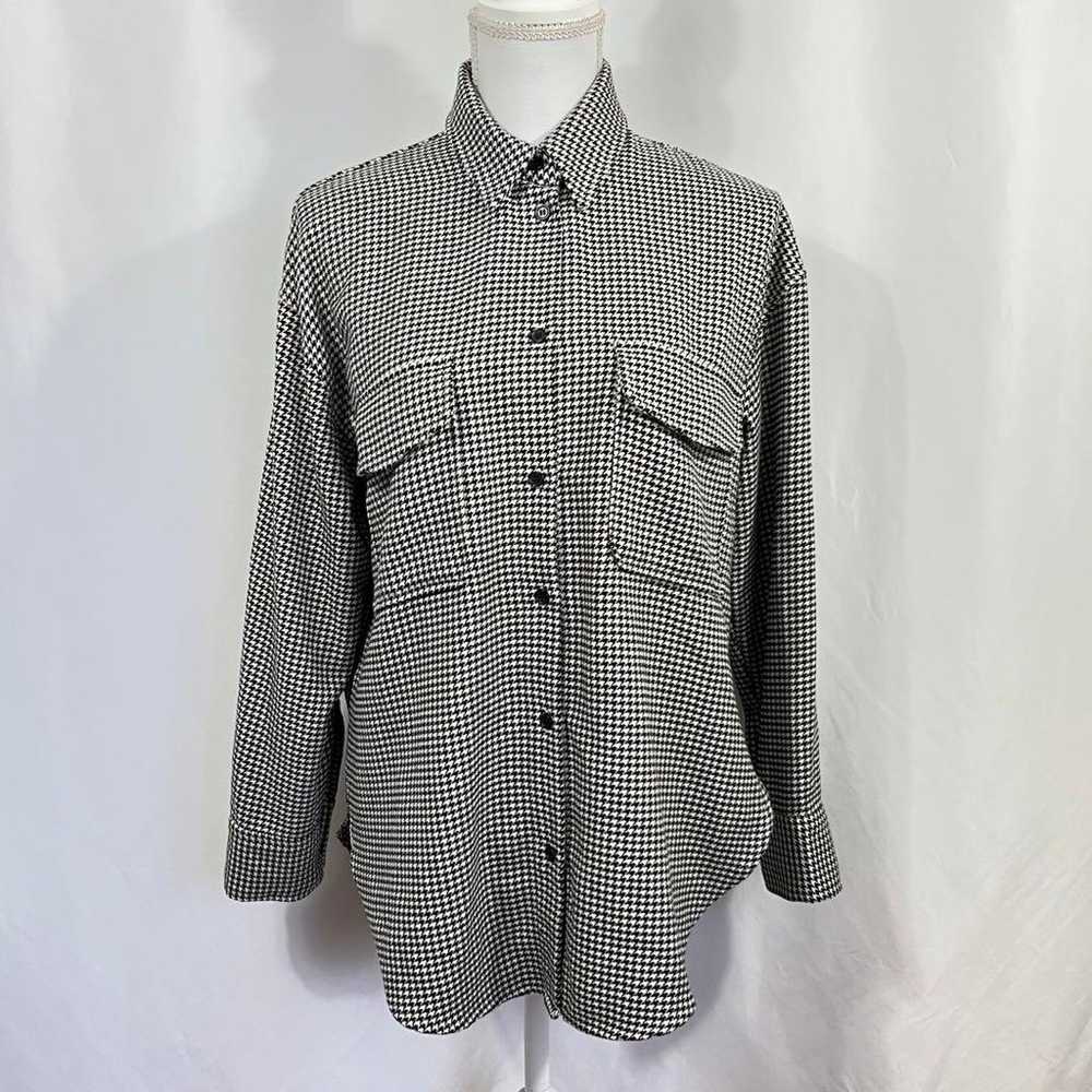 H&M Oversized Twill Overshirt Black Houndstooth P… - image 2