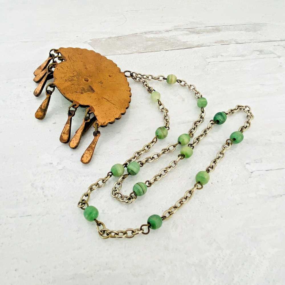 Mexican Mixed Metals Green Mask Pendant Necklace - image 10