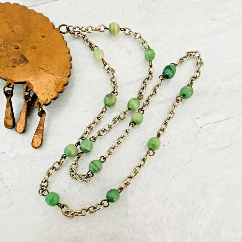 Mexican Mixed Metals Green Mask Pendant Necklace - image 11