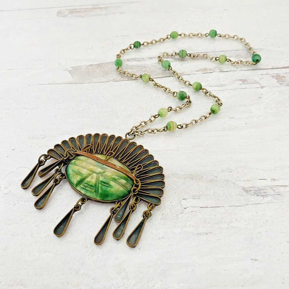 Mexican Mixed Metals Green Mask Pendant Necklace - image 5