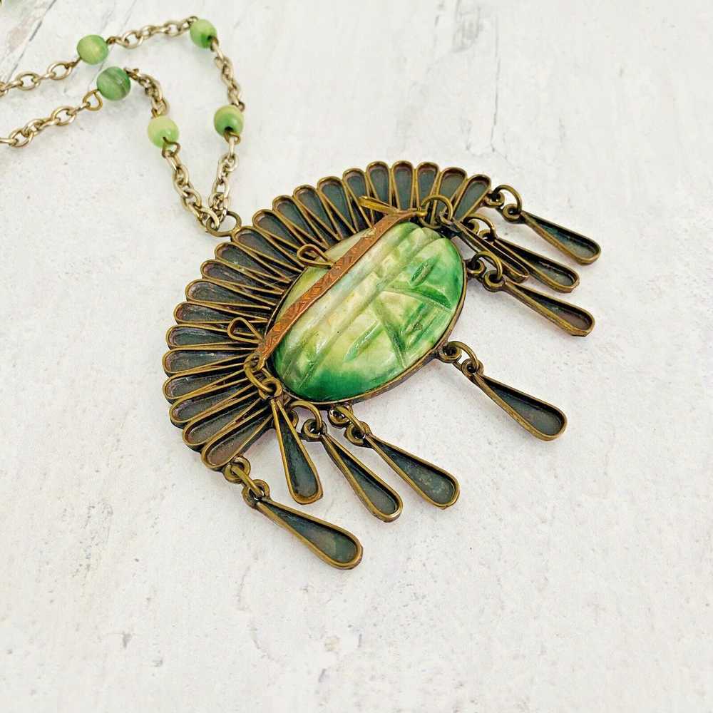 Mexican Mixed Metals Green Mask Pendant Necklace - image 6