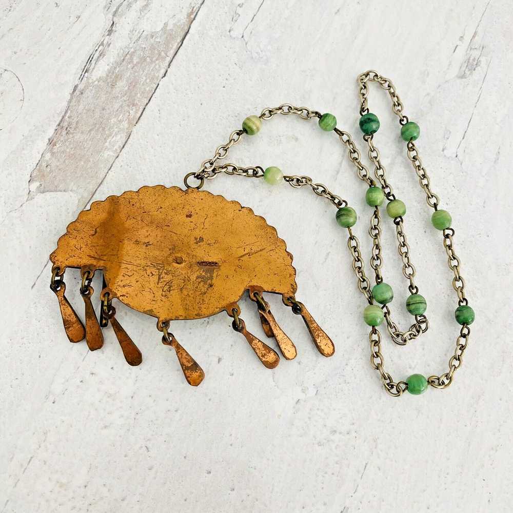 Mexican Mixed Metals Green Mask Pendant Necklace - image 7