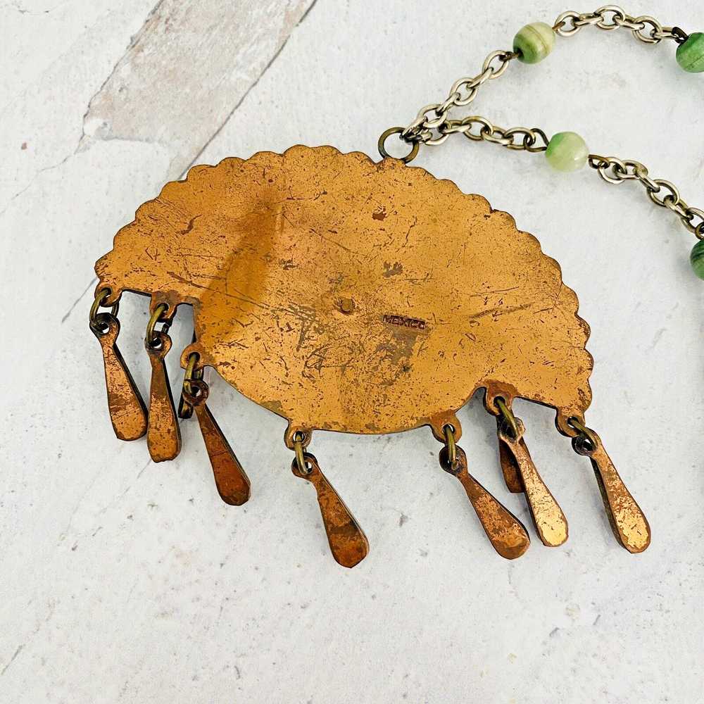 Mexican Mixed Metals Green Mask Pendant Necklace - image 8