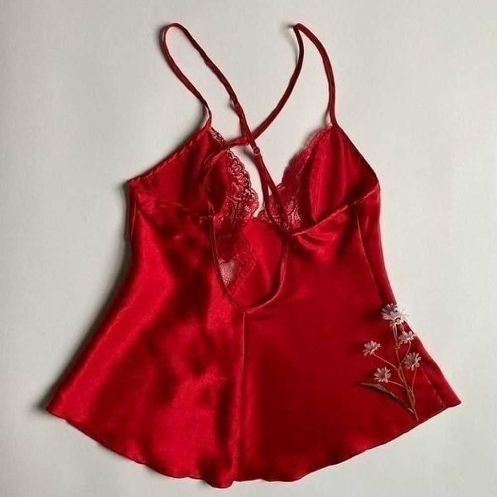 Vintage red satin & lace cami - image 3