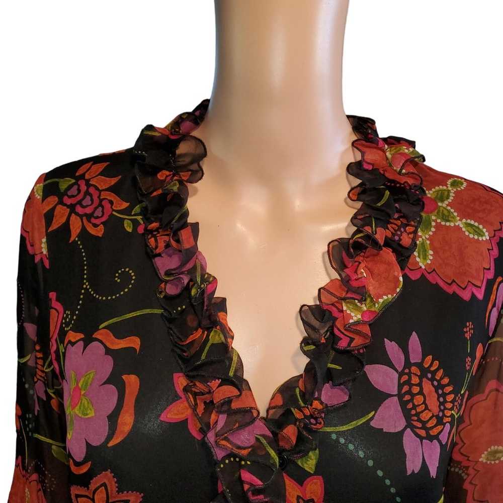 Vintage Spenser Jeremy Size S Silk Black Red Flor… - image 2