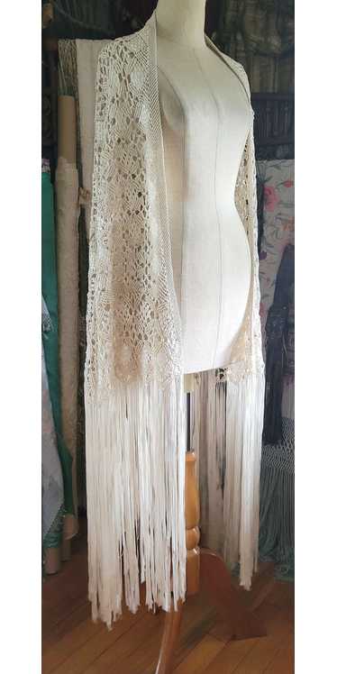 Ivory Ribbon Macrame Shawl