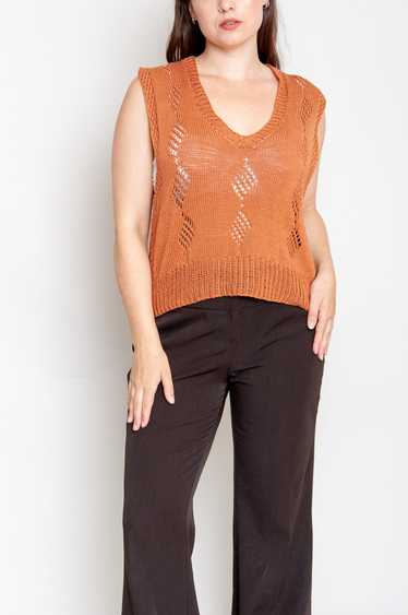 Knitted jumper with V-neck and lace pattern Orange