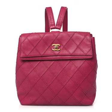 CHANEL Caviar Diamond Stitched Backpack Dark Pink