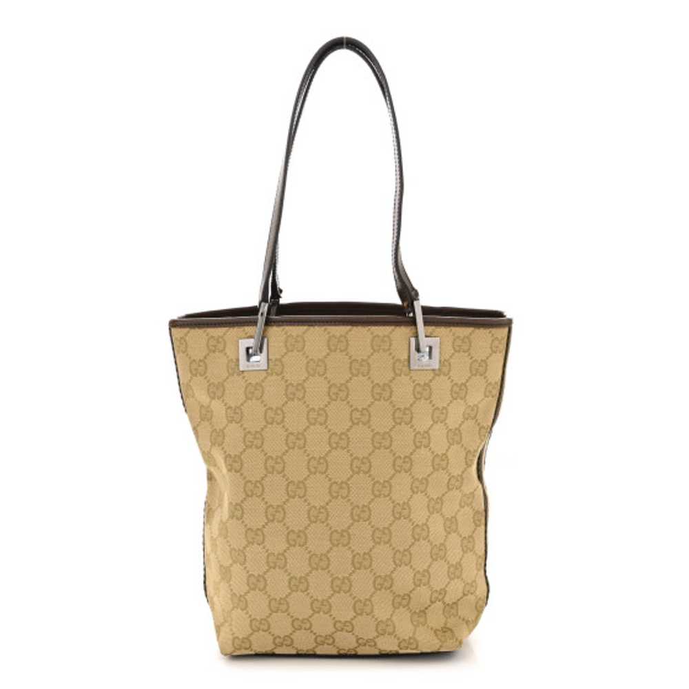 GUCCI Monogram Small Bucket Tote Beige Dark Brown - image 1