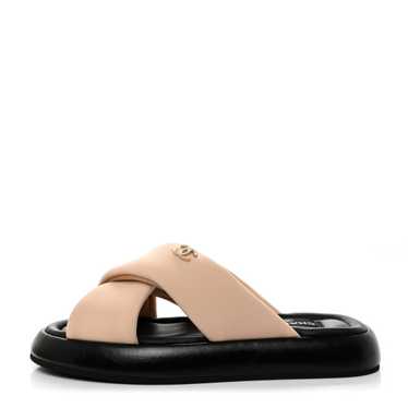 CHANEL Fabric CC Mules Sandals 38 Light Beige - image 1