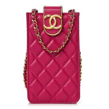 CHANEL Lambskin Quilted Phone Holder With Chain F… - image 1