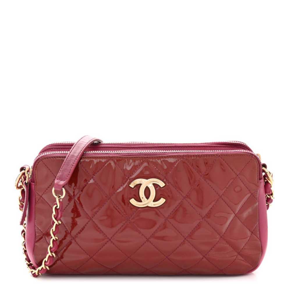 CHANEL Patent Quilted Crown CC Double Zip Bag Dar… - image 1