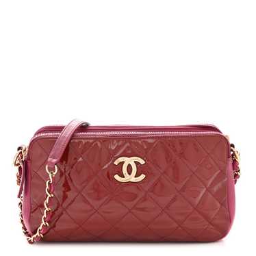 CHANEL Patent Quilted Crown CC Double Zip Bag Dar… - image 1