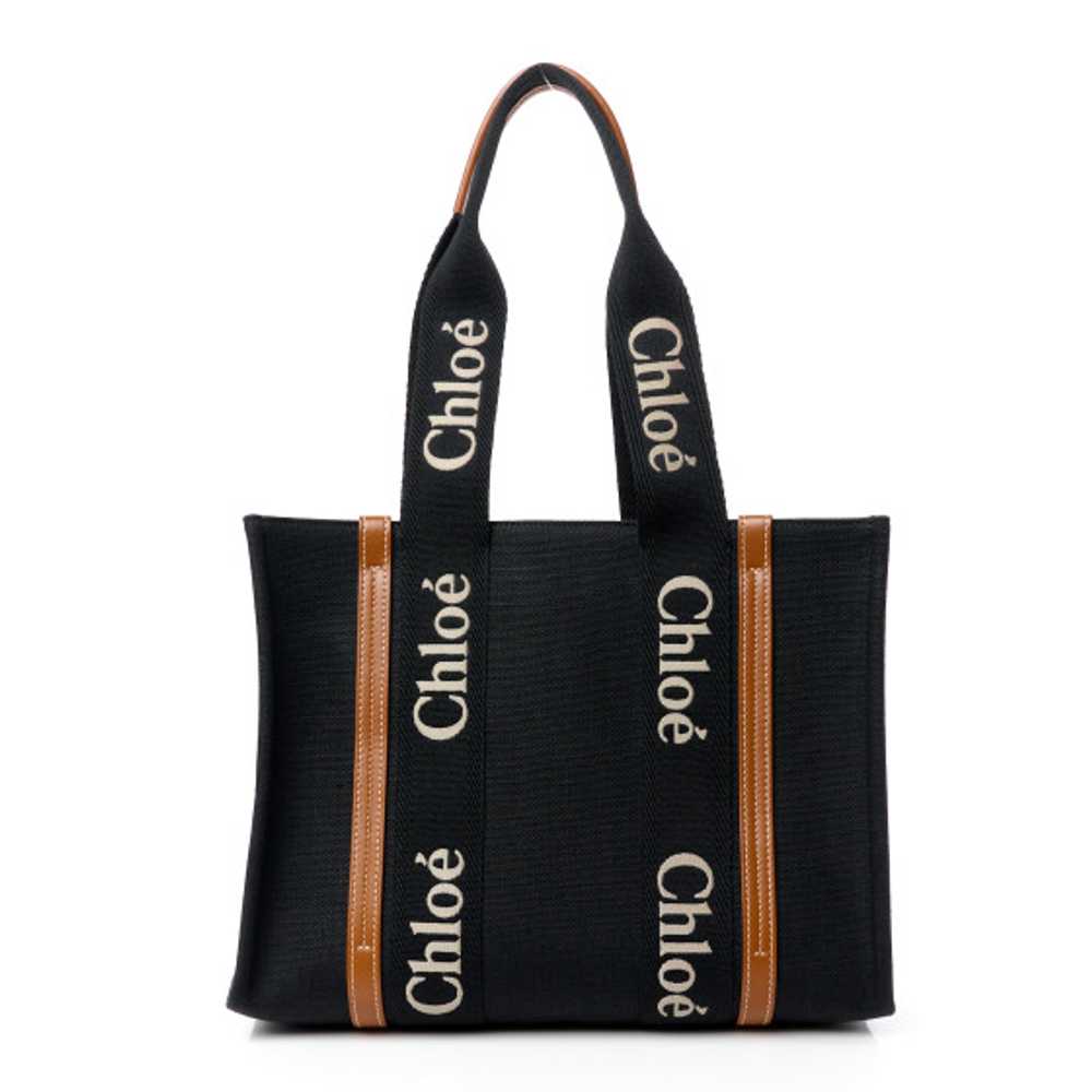 CHLOE Cotton Calfskin Medium Woody Ribbon Tote Bl… - image 1