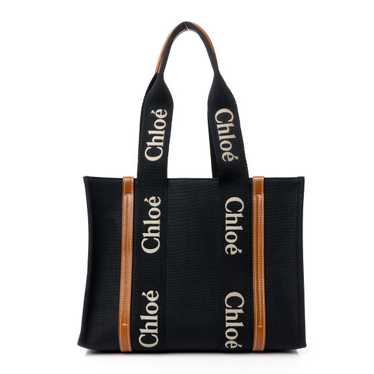 CHLOE Cotton Calfskin Medium Woody Ribbon Tote Bl… - image 1