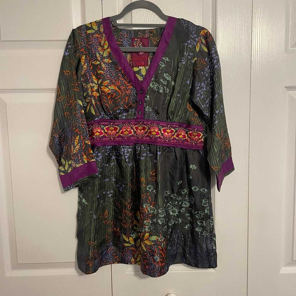 Johnny Was silk embroidered blouse size small - image 1