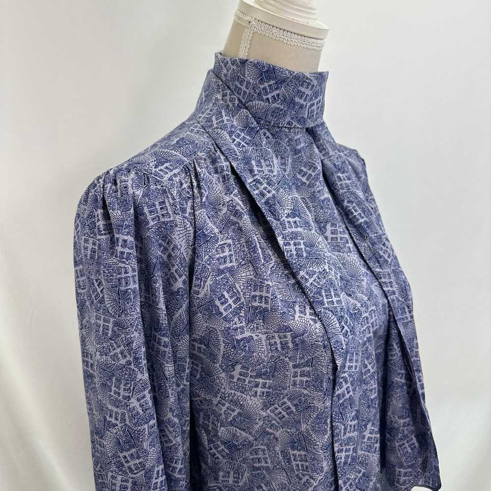 Vintage Christian Dior Blue Floral Blouse Size 6 … - image 2