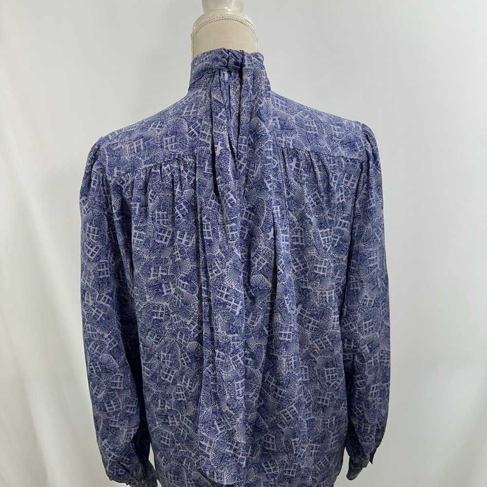 Vintage Christian Dior Blue Floral Blouse Size 6 … - image 4