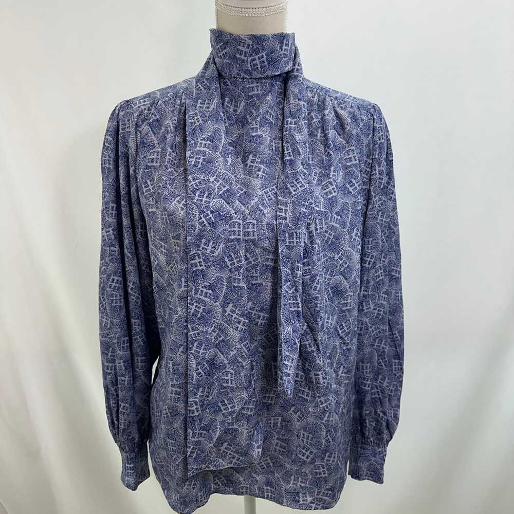 Vintage Christian Dior Blue Floral Blouse Size 6 … - image 5