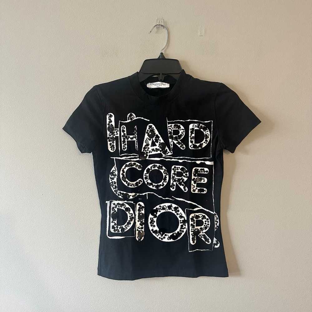 Vintage Y2K Hardcore Christian Dior Logo Tee Sequ… - image 1