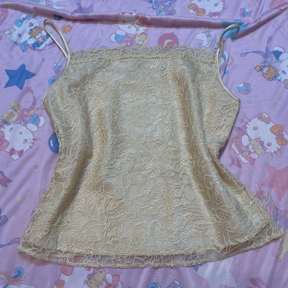 Y2K Cream Yellow Lace Camisole Vintage Princess G… - image 1