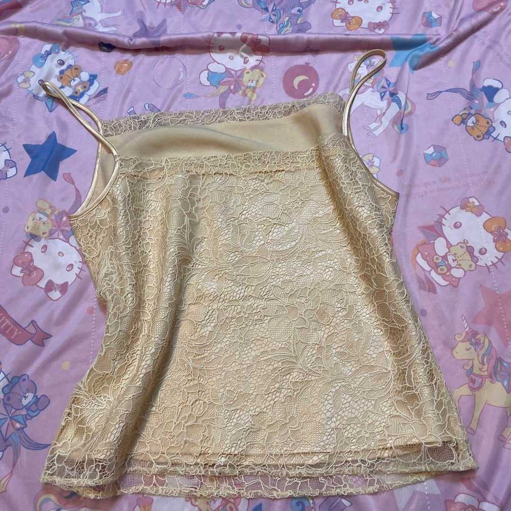 Y2K Cream Yellow Lace Camisole Vintage Princess G… - image 5