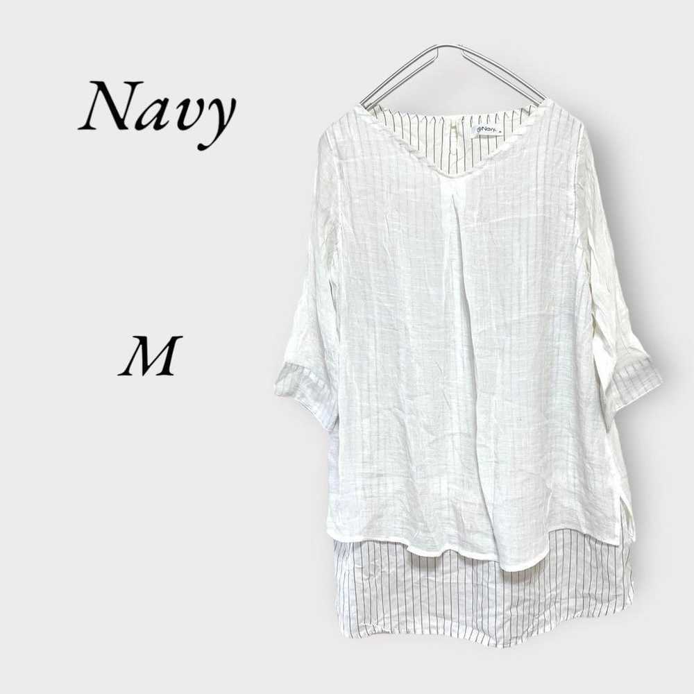 a1751☆Navy Cut-Sleeve T-shirt Rayon Cotton Oversi… - image 1