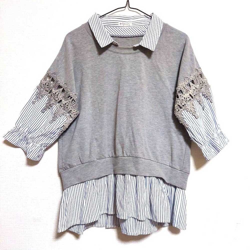 axes femme 7/8 Sleeve Shirt Grey Light Blue White… - image 1