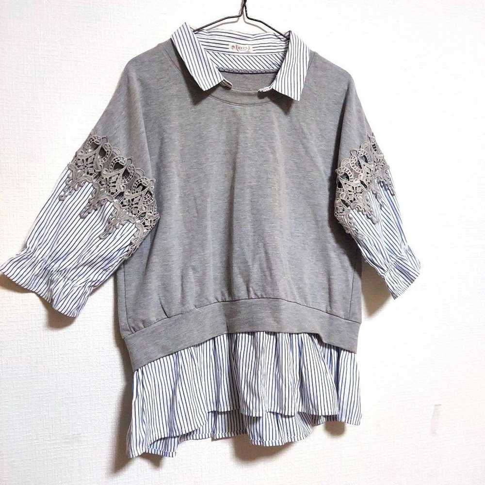 axes femme 7/8 Sleeve Shirt Grey Light Blue White… - image 2