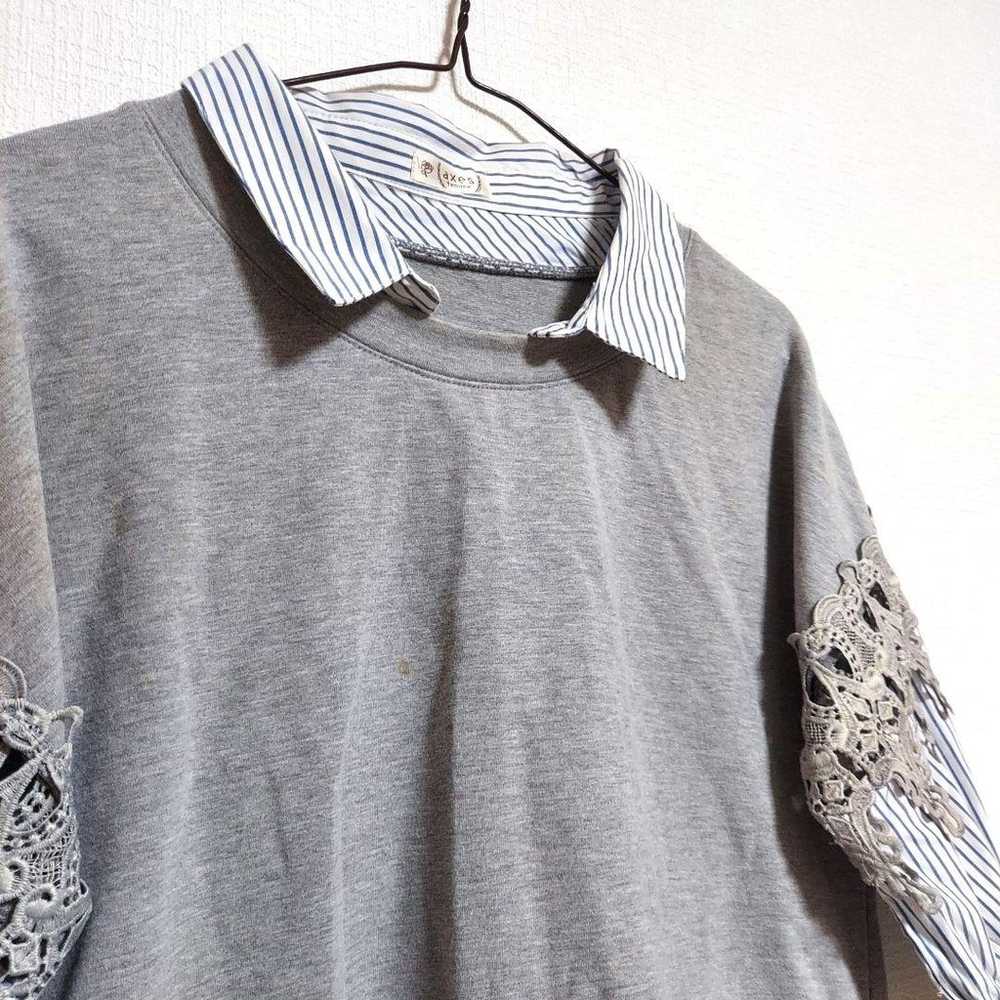 axes femme 7/8 Sleeve Shirt Grey Light Blue White… - image 5