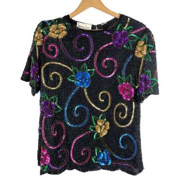 Vintage 1980s Laurence Kazar Beaded Sequin Shirt … - image 1