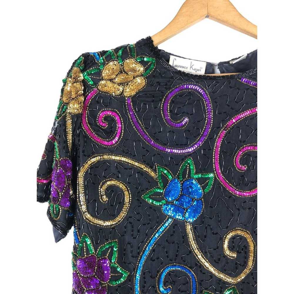 Vintage 1980s Laurence Kazar Beaded Sequin Shirt … - image 2