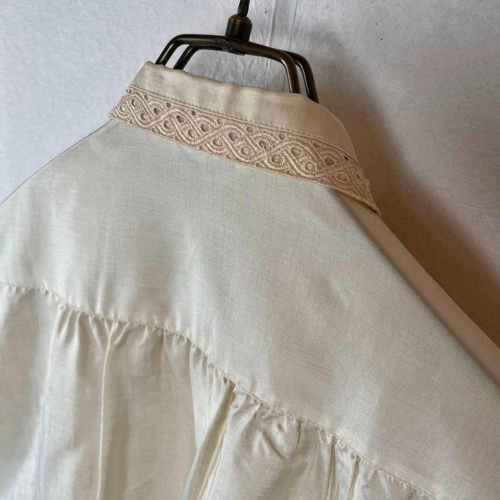 Vintage Satin Blouse Lace Ivory Retro Girly M Glo… - image 8