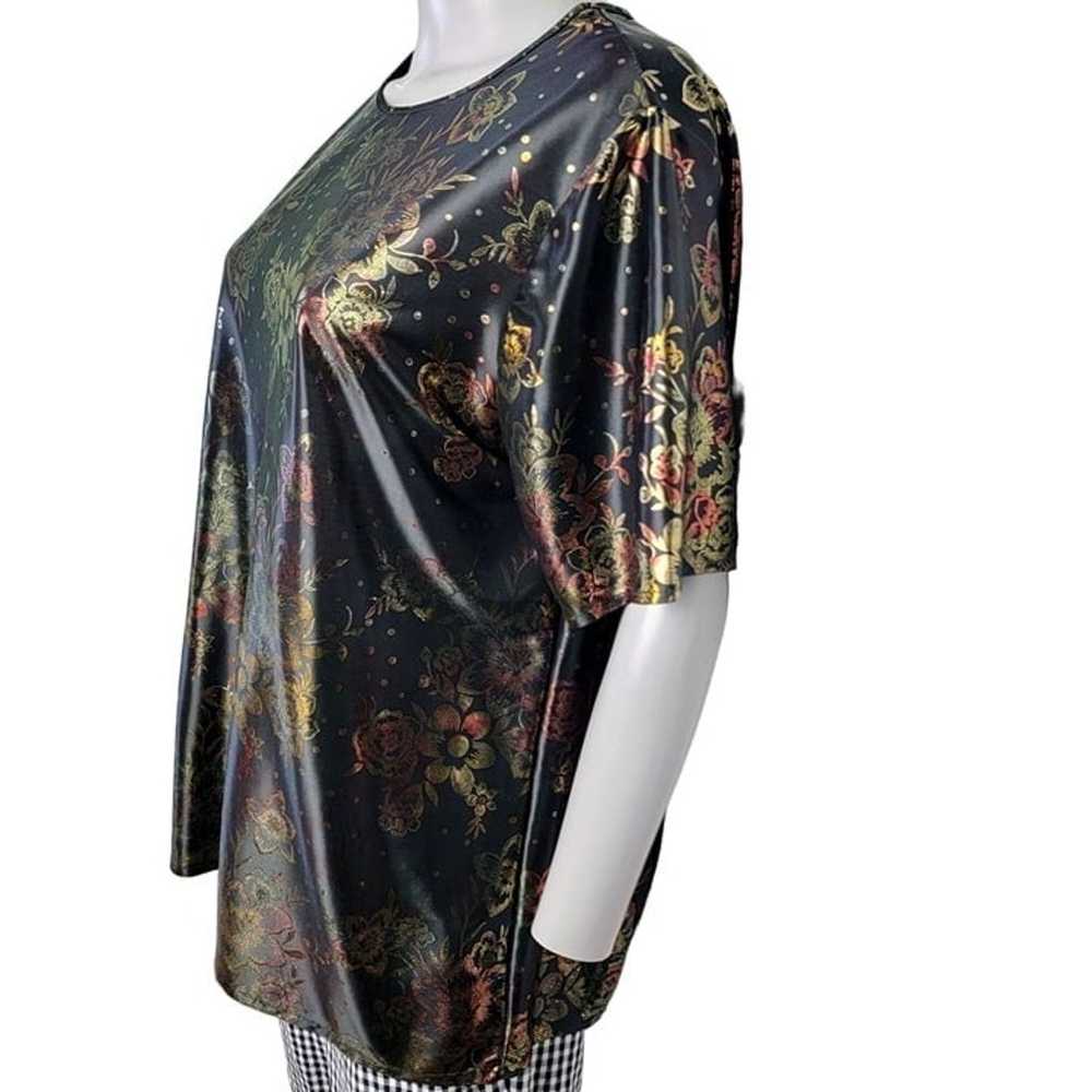 Vintage 90s Metallic Foil Floral Blouse Women Lar… - image 10