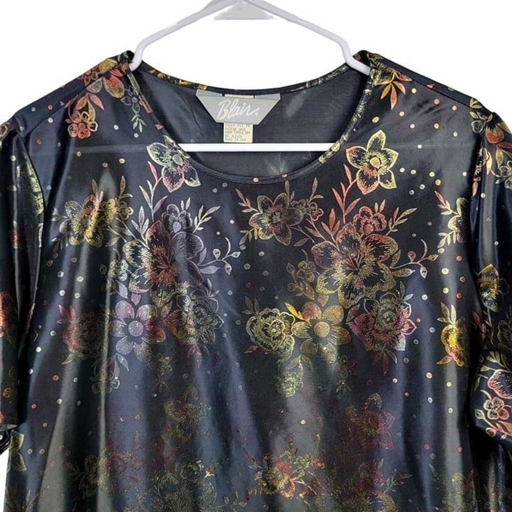 Vintage 90s Metallic Foil Floral Blouse Women Lar… - image 11