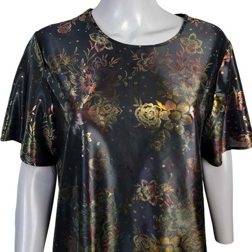 Vintage 90s Metallic Foil Floral Blouse Women Lar… - image 1