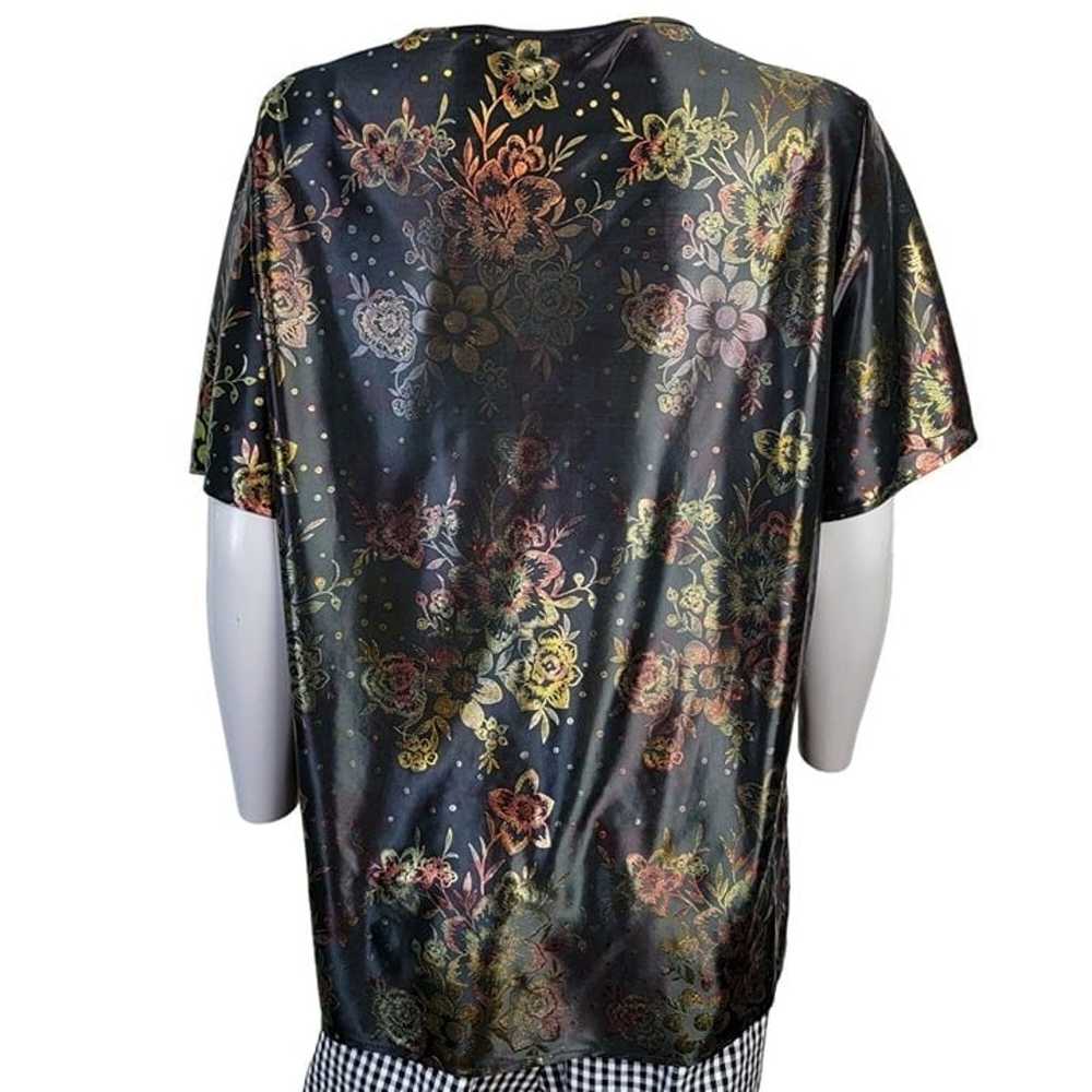 Vintage 90s Metallic Foil Floral Blouse Women Lar… - image 4