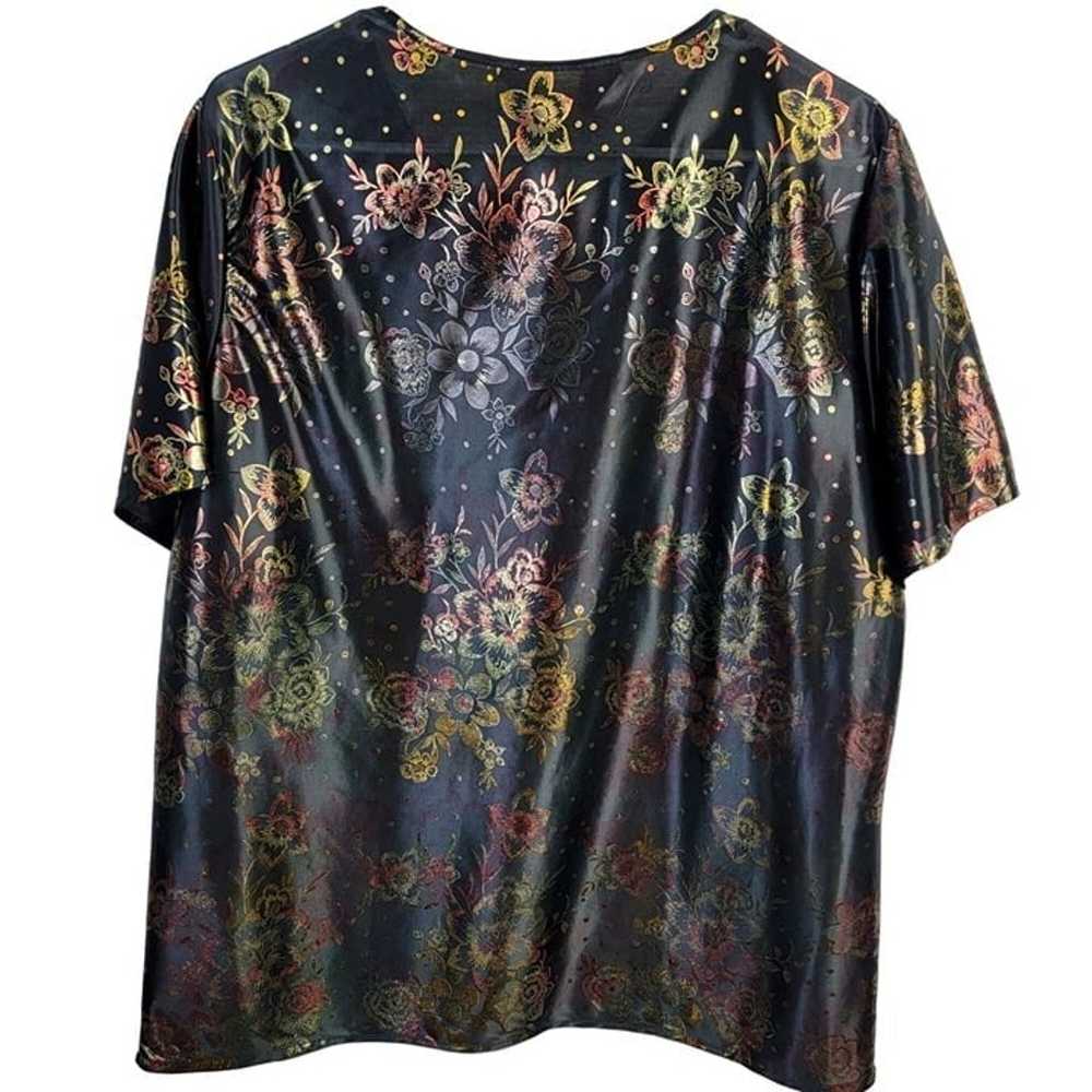 Vintage 90s Metallic Foil Floral Blouse Women Lar… - image 9