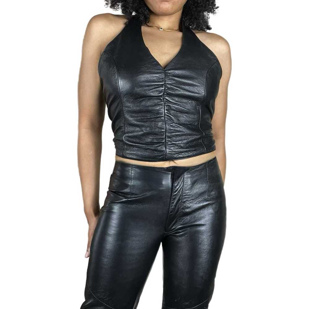 Vintage Leather Crop Halter Top - image 1