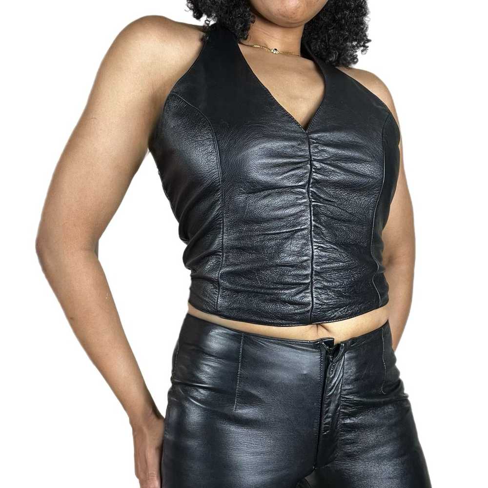 Vintage Leather Crop Halter Top - image 3