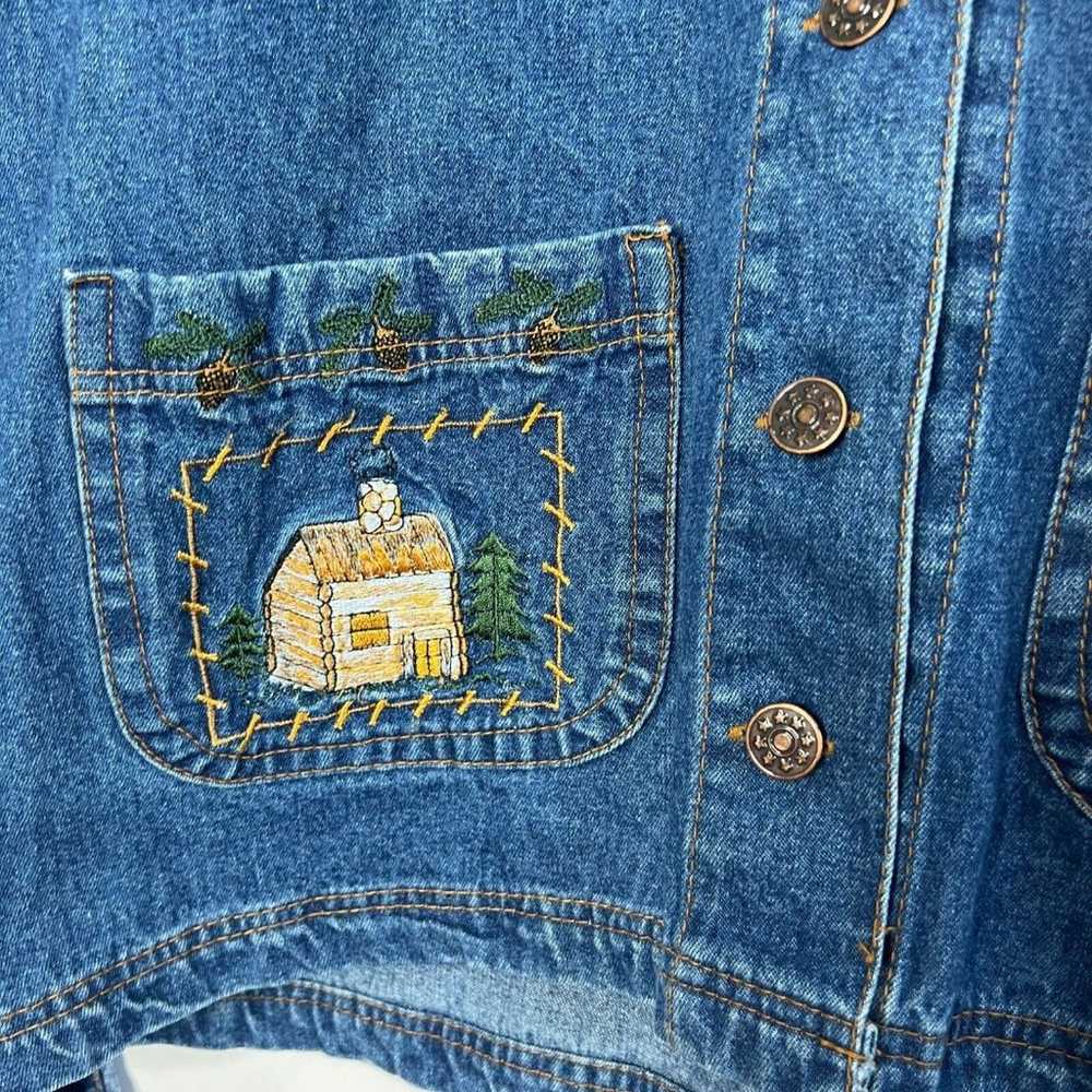 Vintage Jean Jacket Cabin Outdoor Embroidered But… - image 2