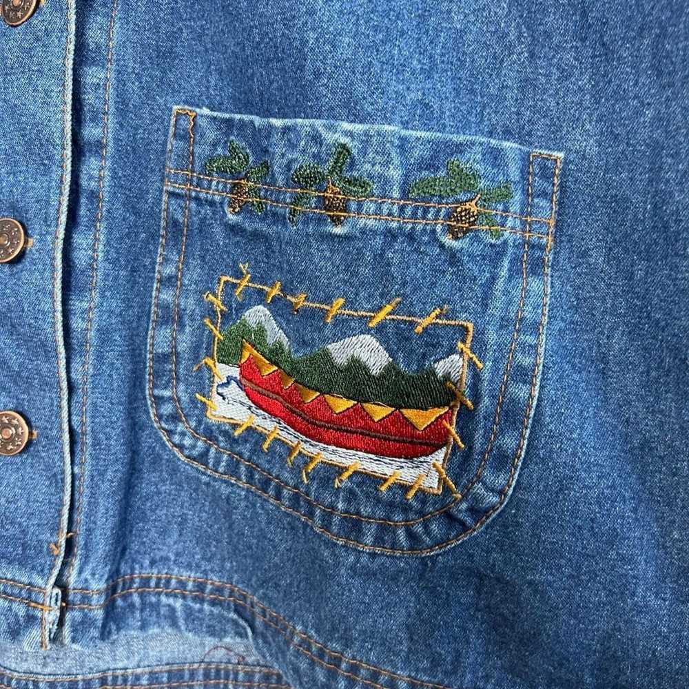 Vintage Jean Jacket Cabin Outdoor Embroidered But… - image 3